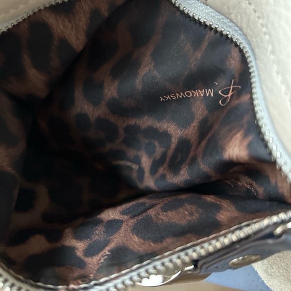 ▶️ B Makowsky Colorblock Leather Crossbody Bag Cream Silver Blue EXCELLENT - Picture 13 of 16